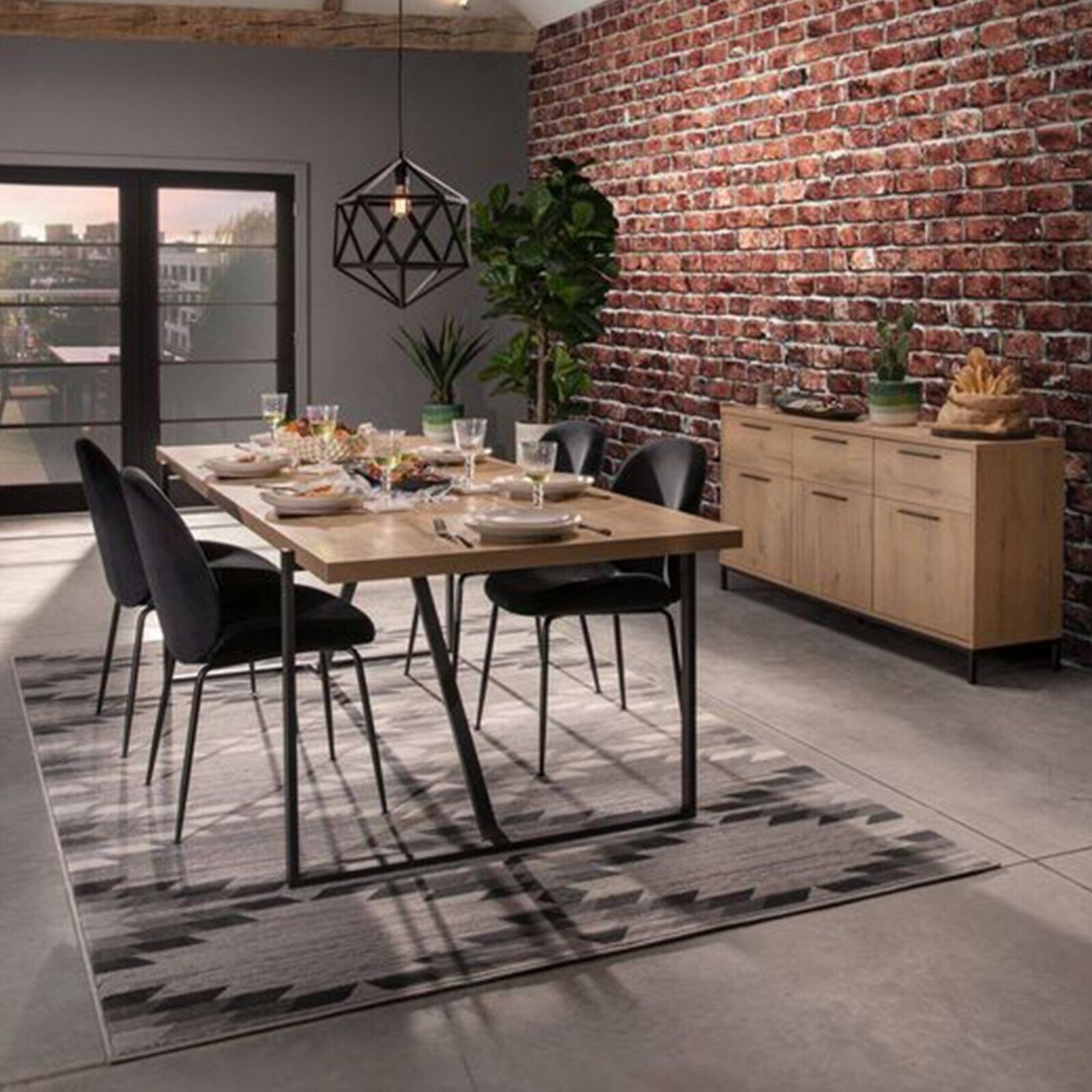 Lucas 1800 Dining Table has its sturdy top and metallic structure. 